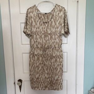 Ann Taylor Taupe & Cream Short-Sleeve Printed Mini Dress